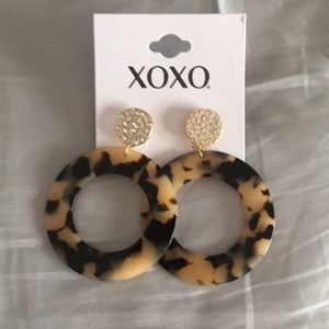 New XOXO Tortoise & Pave Crystal Disk Earrings